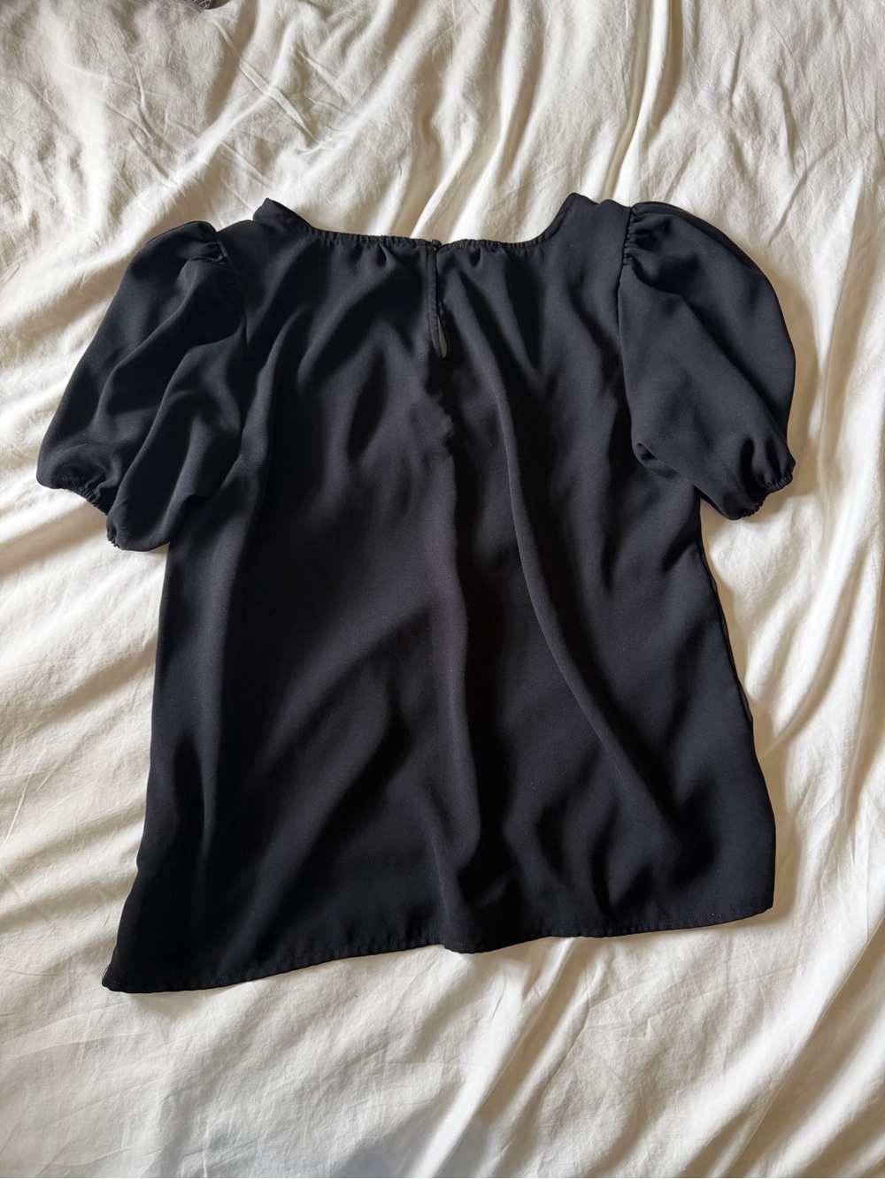 Black Puffy Short Sleeved Blouse - Picture 2 of 5